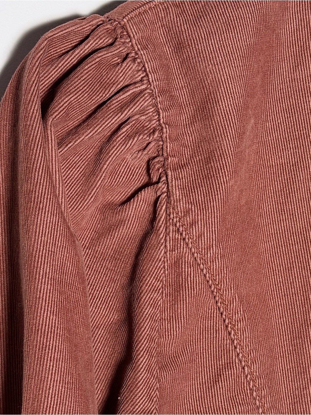 GAP Saddle Brown Corduroy Button-Front Puff Sleeve Mini Dress S 100% Cotton - Picture 12 of 13